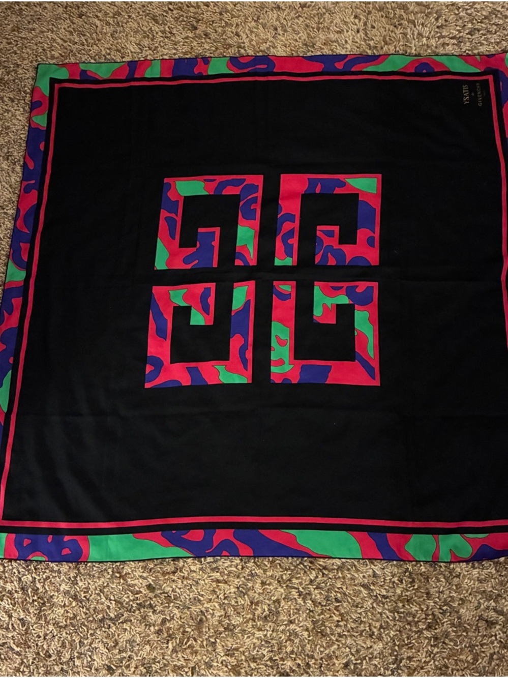 Vintage & Rare 1980s 'Ysatis de Givenchy' Paris Crepe Silk Scarf - Picture 9 of 11